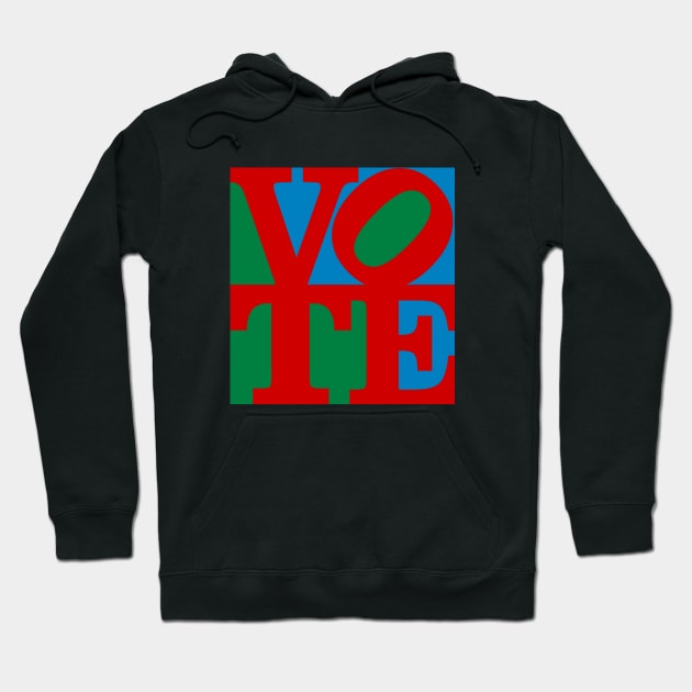 VOTE (red on blue and green) Hoodie by Designs_by_Tom